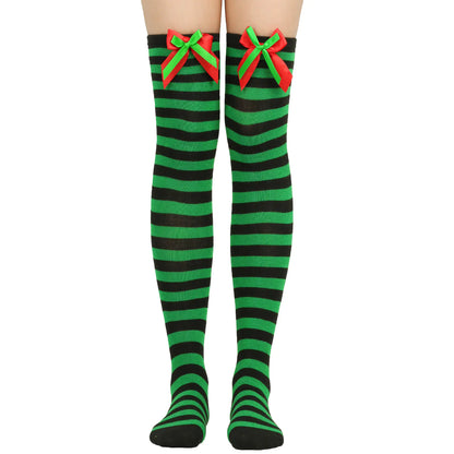 Bow Over Knee Christmas Socks for Women