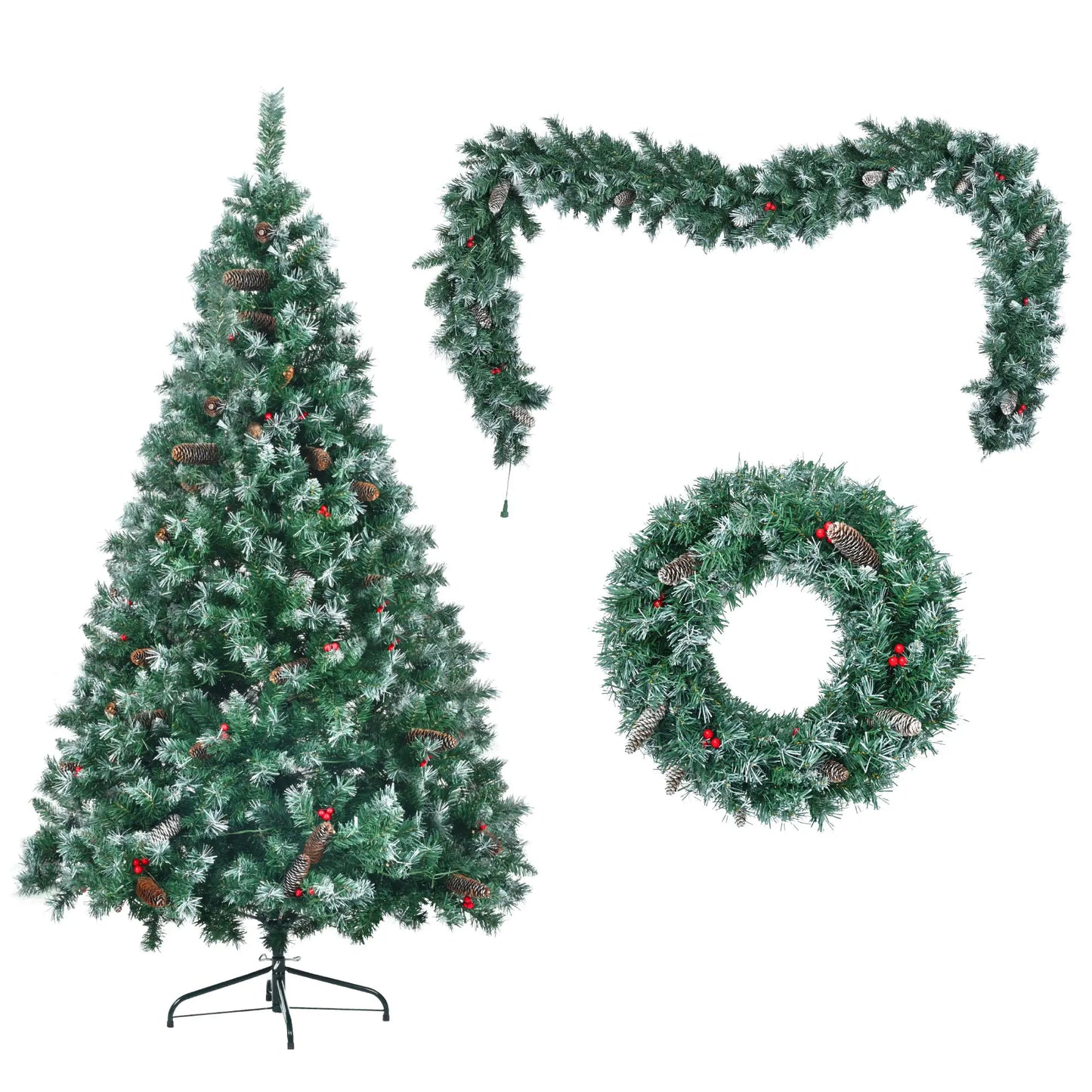6ft Pre-Lit Dark Green Pine Christmas Tree Garland Set