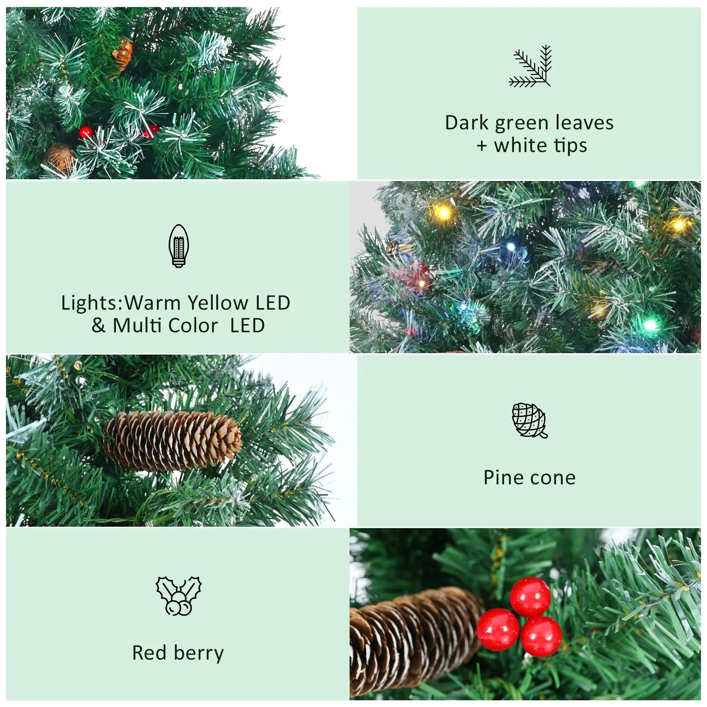 6ft Pre-Lit Dark Green Pine Christmas Tree Garland Set