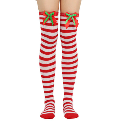 Bow Over Knee Christmas Socks for Women