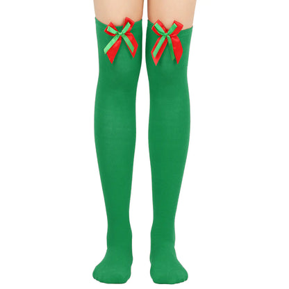 Bow Over Knee Christmas Socks for Women