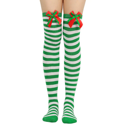 Bow Over Knee Christmas Socks for Women