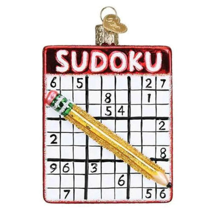 Vintage Yule Sudoku Glass Ornament 2020