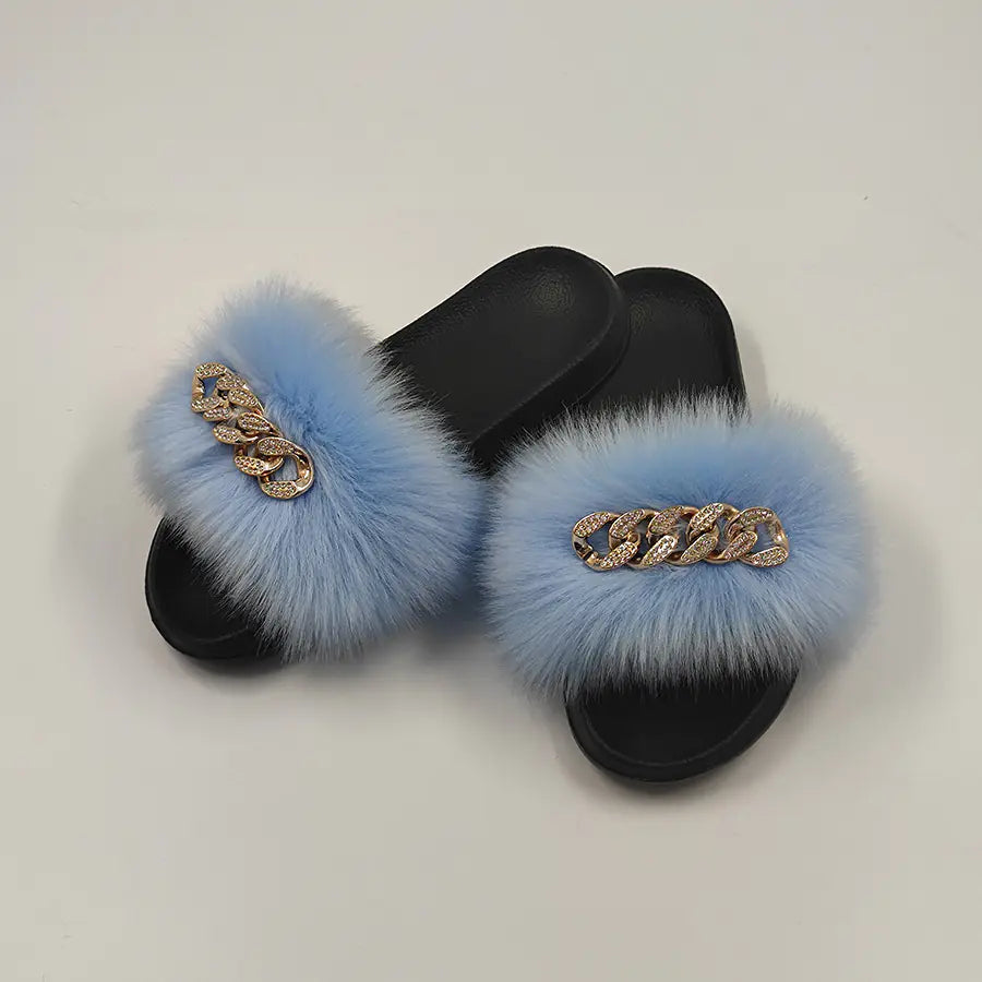 Plush Imitation Fox Fur Flip Flops Fashion Slippers women